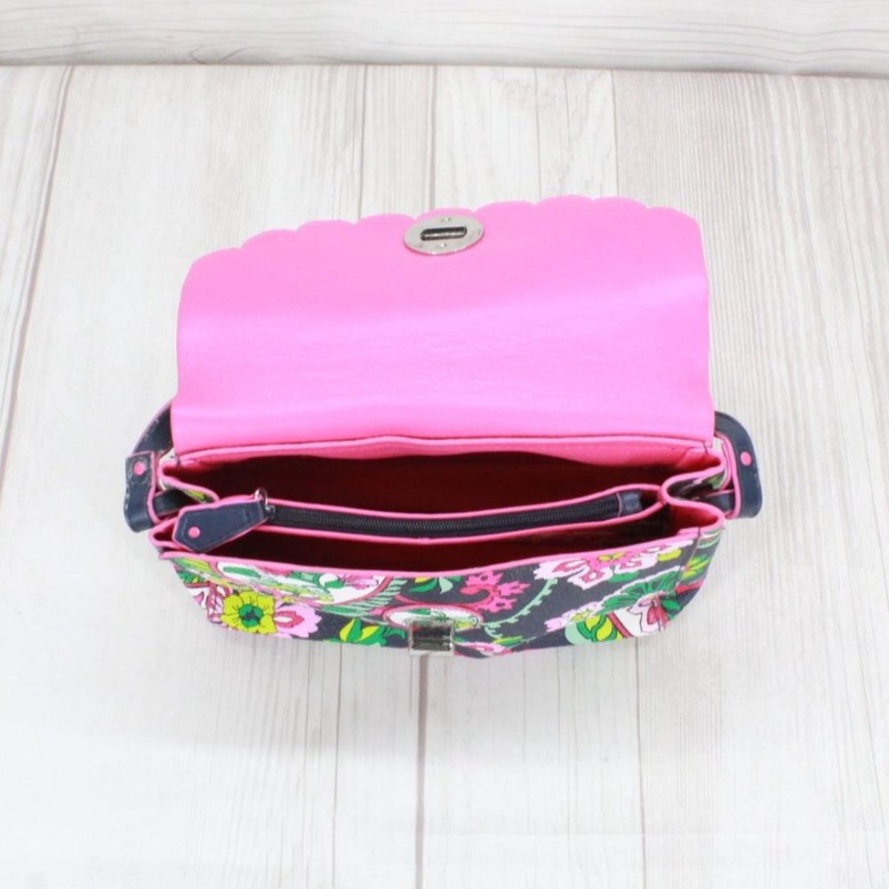 Vera Bradley Black Leather Petal Paisley Pattern Clutch Crossbody Shoulder Bag - Picture 6 of 9